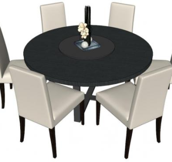 圆形6人餐桌su模型下载_sketchup草图大师SKP模型