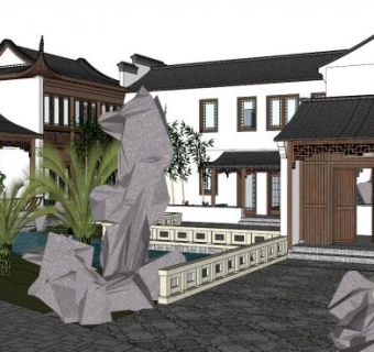 小区园林景观su模型下载_sketchup草图大师SKP模型