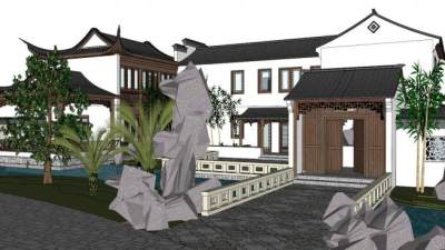 小区园林景观su模型下载_sketchup草图大师SKP模型