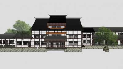 川派游客接待中心建筑SU模型下载_sketchup草图大师SKP模型