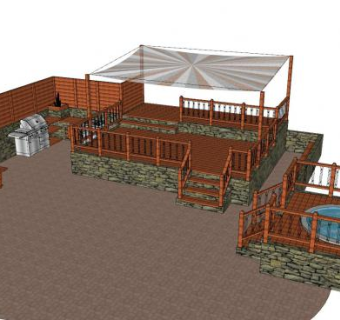 中式观景平台庭院SU模型下载_sketchup草图大师SKP模型