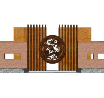 现代雕刻景墙围墙SU模型下载_sketchup草图大师SKP模型