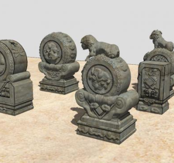 中式石鼓SU模型下载_sketchup草图大师SKP模型