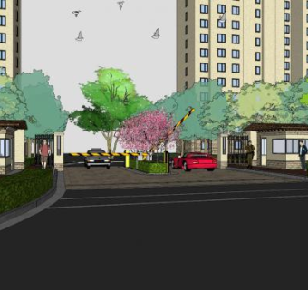 古典小区大门景观SU模型下载_sketchup草图大师SKP模型