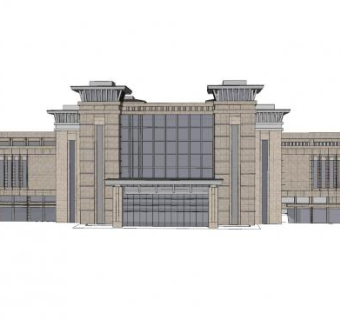 现代行政大楼外观SU模型下载_sketchup草图大师SKP模型