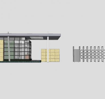 现代小区伸缩大门SU模型下载_sketchup草图大师SKP模型
