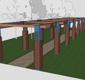 新中式公园廊架SU模型下载_sketchup草图大师SKP模型