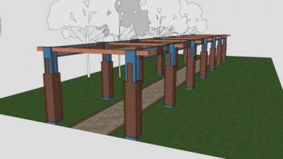 新中式公园廊架SU模型下载_sketchup草图大师SKP模型