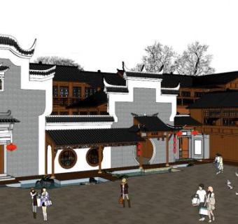 古镇客栈庭院su模型下载_sketchup草图大师SKP模型