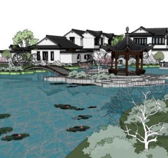 江南水乡建筑su模型下载_sketchup草图大师SKP模型