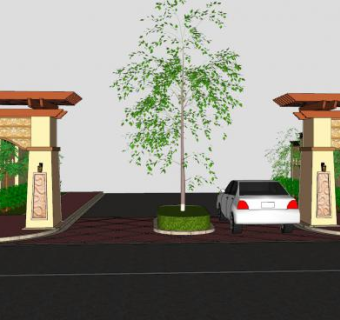 古典小区大门外观SU模型下载_sketchup草图大师SKP模型