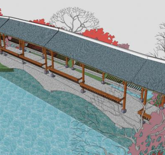 中式园林休闲长廊SU模型下载_sketchup草图大师SKP模型