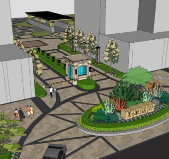 现代景徽国际小区大门SU模型下载_sketchup草图大师SKP模型