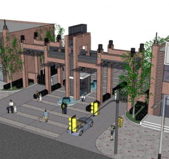 古典小区喷泉水景大门SU模型下载_sketchup草图大师SKP模型