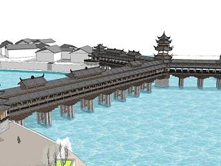 中式桥廊景观过道SU模型下载_sketchup草图大师SKP模型
