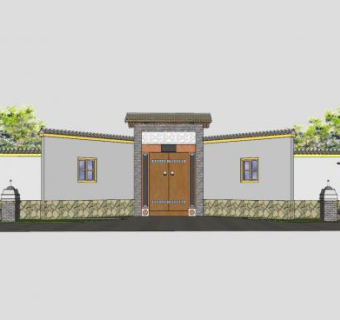中式庭院入户门SU模型下载_sketchup草图大师SKP模型