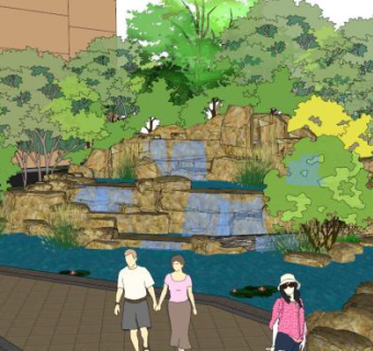 假山瀑布su模型下载_sketchup草图大师SKP模型