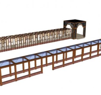 新中式长廊外观SU模型下载_sketchup草图大师SKP模型