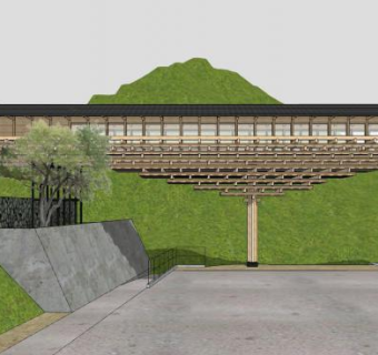 新中式长廊景观SU模型下载_sketchup草图大师SKP模型