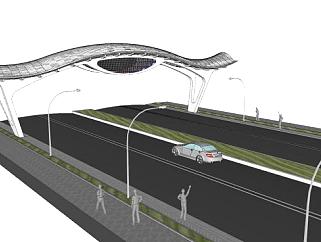 现代高架公路廊道设计SU模型下载_sketchup草图大师SKP模型