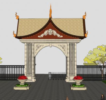 东南亚铁艺围墙大门SU模型下载_sketchup草图大师SKP模型