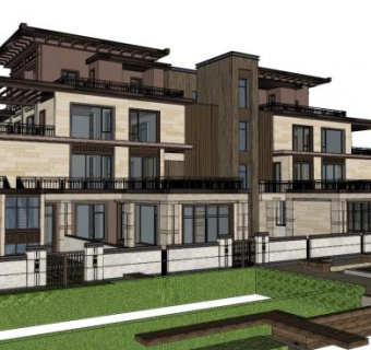 合院式别墅su模型下载_sketchup草图大师SKP模型