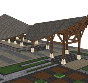 东南亚长廊设计SU模型下载_sketchup草图大师SKP模型