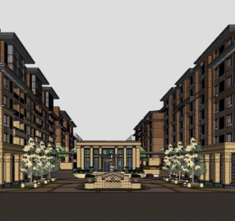 新古典景观小区大门SU模型下载_sketchup草图大师SKP模型