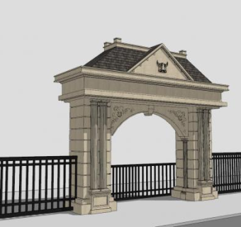 欧式铁艺围墙大门SU模型下载_sketchup草图大师SKP模型