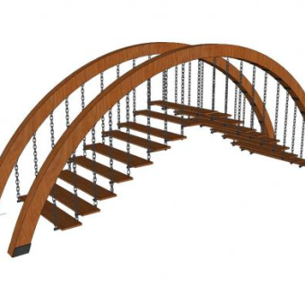木拱铁索吊桥SU模型下载_sketchup草图大师SKP模型