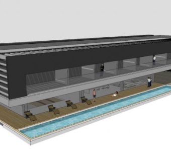 现代休闲泳池俱乐部建筑SU模型下载_sketchup草图大师SKP模型
