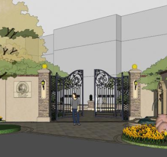 欧式北美酒庄大门景观SU模型下载_sketchup草图大师SKP模型