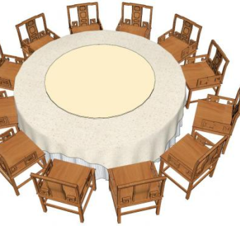 中式12人圆桌su模型下载_sketchup草图大师SKP模型