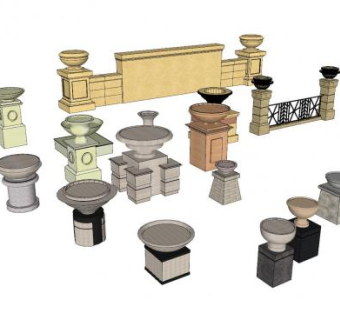 欧式装饰花钵组合SU模型下载_sketchup草图大师SKP模型