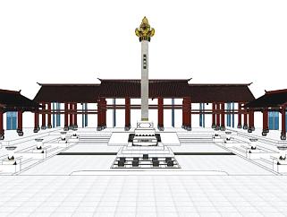 中式长廊景观柱装饰SU模型下载_sketchup草图大师SKP模型