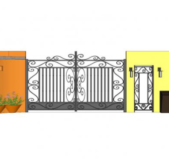 现代铁艺庭院大门SU模型下载_sketchup草图大师SKP模型