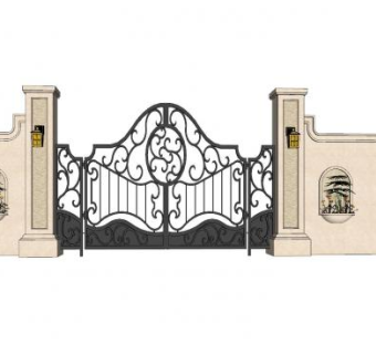 新古典铁艺庭院大门SU模型下载_sketchup草图大师SKP模型