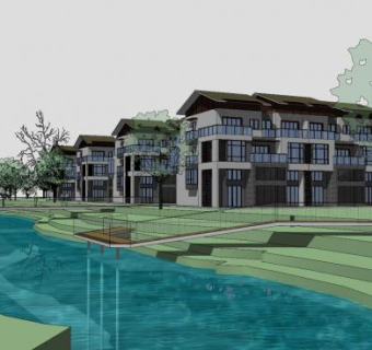 新中式联排别墅规划设计SU模型下载_sketchup草图大师SKP模型