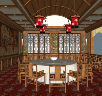 中式包厢su模型下载_sketchup草图大师SKP模型