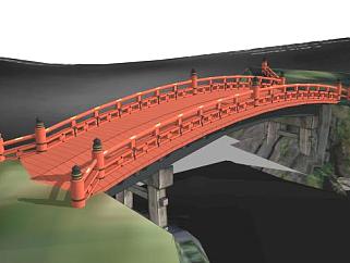 中式建筑红木拱桥<em>SU模型</em>下载_sketchup草图大师SKP模型