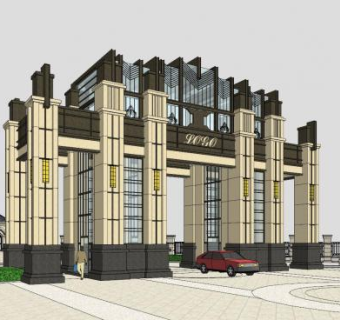 新古典小区入户大门sketchup模型下载_sketchup草图大师SKP模型