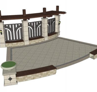新中式廊架平台SU模型下载_sketchup草图大师SKP模型