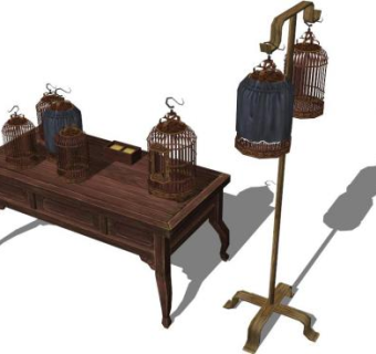 中式古代场景鸟笼SU模型下载_sketchup草图大师SKP模型