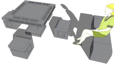 方形石桌su模型下载_sketchup草图大师SKP模型