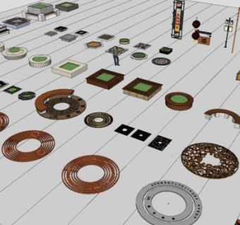 中式树池组合SU模型下载_sketchup草图大师SKP模型