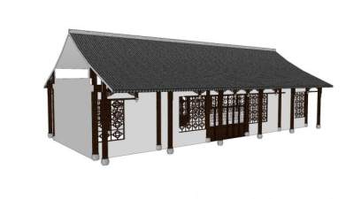 新中式平房住宅SU模型下载_sketchup草图大师SKP模型