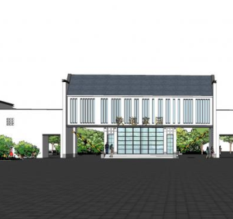 新中式铁道家园小区入口SU模型下载_sketchup草图大师SKP模型