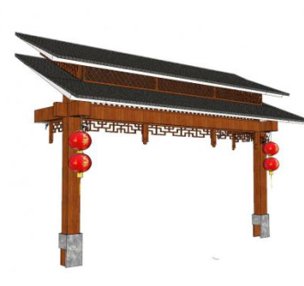 中式木牌坊SU模型下载_sketchup草图大师SKP模型