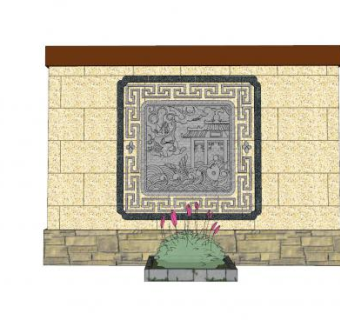 中式庭院雕刻景墙SU模型下载_sketchup草图大师SKP模型