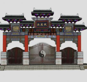 中式道观牌坊SU模型下载_sketchup草图大师SKP模型